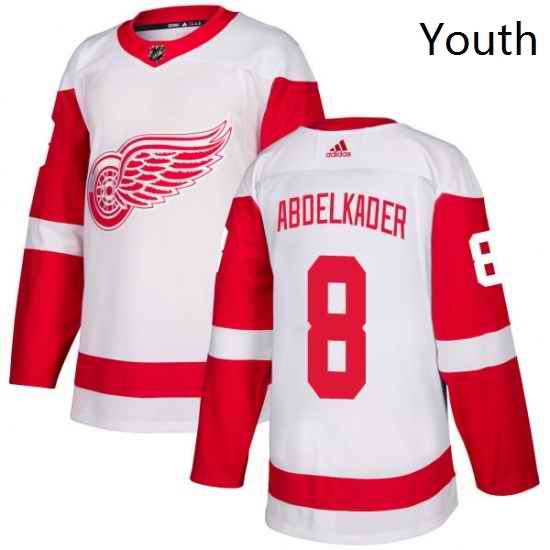 Youth Adidas Detroit Red Wings 8 Justin Abdelkader Authentic White Away NHL Jersey